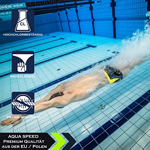 Aqua Speed Dario Mens Bañadores | Pantalones de baño para Hombres | Protección UV | 01. Negro/Gris/Amarillo Fluo | Tamaño: M
