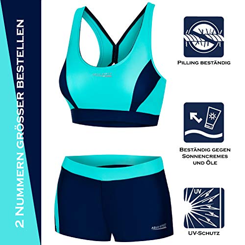 Aqua Speed Fiona Tankini para Señoras | Dos Piezas | Tejido Vita | Resistente al Cloro y a la Crema/Aceite Solar | 01. Turquesa - Marina | Tamaño: 36