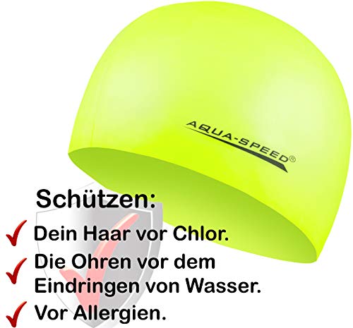 Aqua Speed Mega Gorro de natación Super-Stretch | Gorra de baño | Nadador | Deporte | natación | triatlón | Silicona | Mega/Amarillo