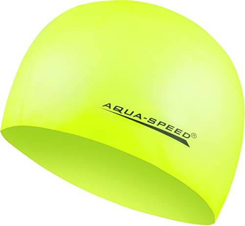 Aqua Speed Mega Gorro de natación Super-Stretch | Gorra de baño | Nadador | Deporte | natación | triatlón | Silicona | Mega/Amarillo