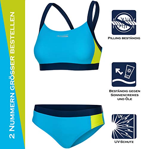 Aqua Speed Naomi Tankini para Señoras | Dos Piezas | Tejido Vita | Resistente al Cloro y a la Crema/Aceite Solar | 19. Azul Claro - Amarillo | Tamaño: 42