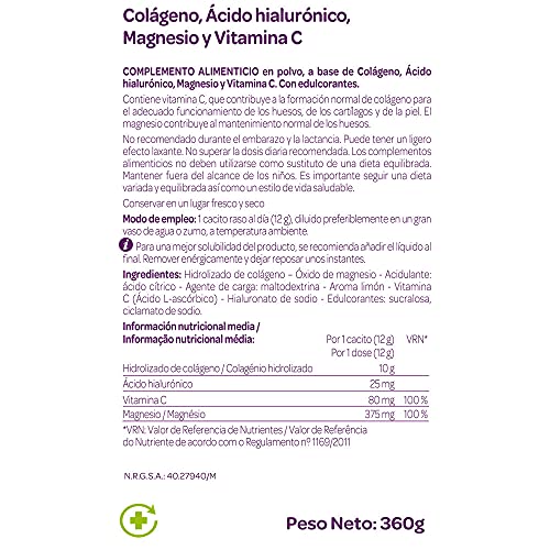 Arkopharma Arkoflex Colágeno Limón - Pack 60 Días 40% Descuento Segunda Unidad, Bote 360gr, Buen Funcionamiento de Huesos, Cartílagos y Piel, Ácido Hialurónico, Magnesio y Vitamina C