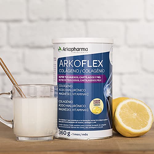 Arkopharma Arkoflex Colágeno Limón - Pack 60 Días 40% Descuento Segunda Unidad, Bote 360gr, Buen Funcionamiento de Huesos, Cartílagos y Piel, Ácido Hialurónico, Magnesio y Vitamina C