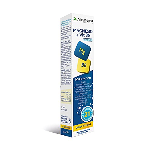 Arkopharma Magnesio + Vitamina B6 - 21 Comprimidos Efervescentes, Mantenimiento De Los Huesos, Buen Funcionamiento De Los Músculos, Vitaminas para el Cansancio, De Mayor Absorción