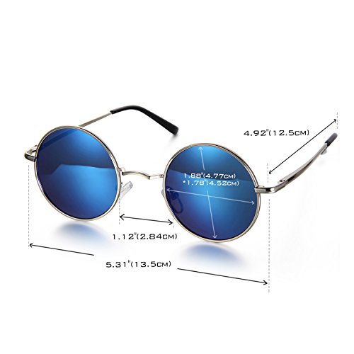 Aroncent Gafa de Sol Polarizada Retra contra UV400 Lente Redonda de Resina Protección de Ojos para Carreras, Viaje, Conducción, Golf, y Actividades Exteriores para Hombre Mujer Unisex (Azul)