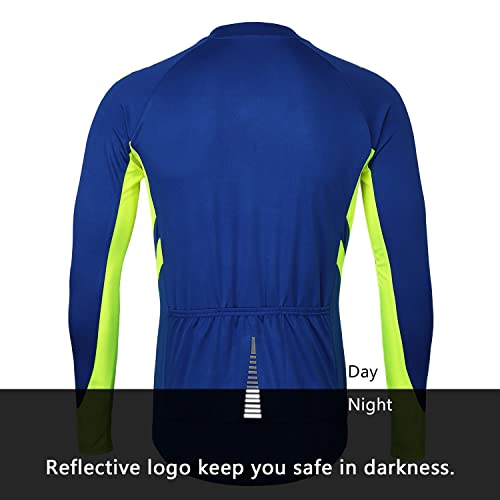 ARSUXEO Maillot de Ciclismo para Hombre Camisa de Manga Larga con Cremallera Completa y Bolsillos 6030 Azul L