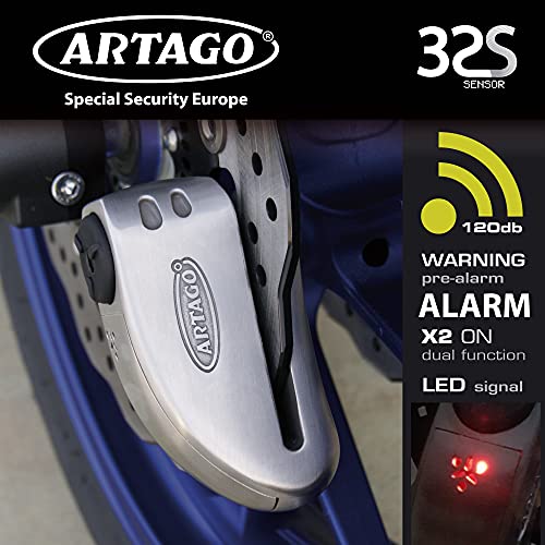 Artago 32S2 Pack Candado Antirrobo Disco con Alarma 120db Alta Seguridad + Soporte para Yamaha MT-07 y Tracer 700, Homologado Sra, Acero