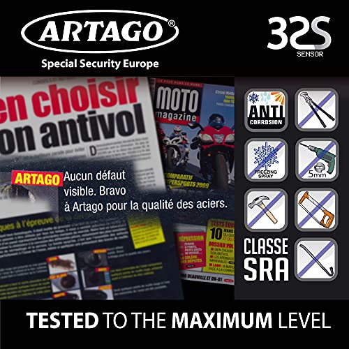 Artago 32S2 Pack Candado Antirrobo Disco con Alarma 120db Alta Seguridad + Soporte para Yamaha MT-07 y Tracer 700, Homologado Sra, Acero