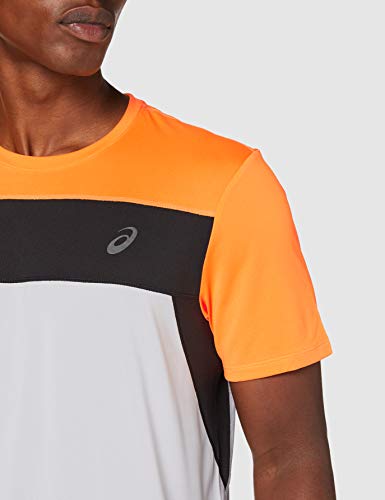 Asics Race SS Top Camiseta, Hombre, Brilliant White/Orange Pop, S