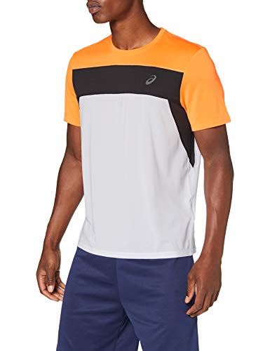 Asics Race SS Top Camiseta, Hombre, Brilliant White/Orange Pop, S