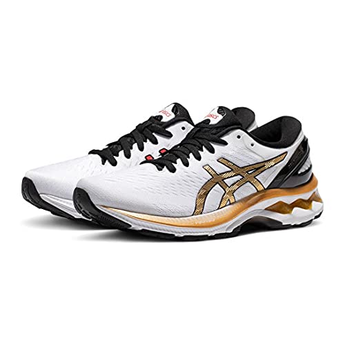 ASICS Zapatillas de running Gel-Kayano 27 para mujer, Blanco/Oro puro., 41.5 EU