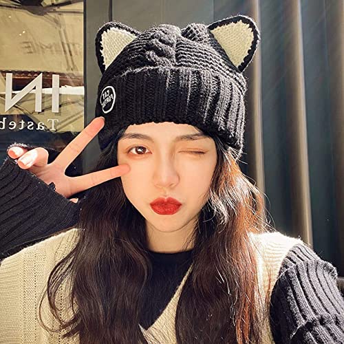 Asweeting Kawaii Cat Ear Beanie,Cute Cat Ears Slouchy Knitted Winter Beanie Hats,Womens Warm Knit Cable Caps Headgear Crochet Hats Ski Snowboarding Hat for Girls Ladies (Beige)