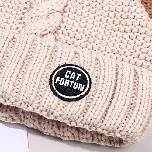 Asweeting Kawaii Cat Ear Beanie,Cute Cat Ears Slouchy Knitted Winter Beanie Hats,Womens Warm Knit Cable Caps Headgear Crochet Hats Ski Snowboarding Hat for Girls Ladies (Beige)