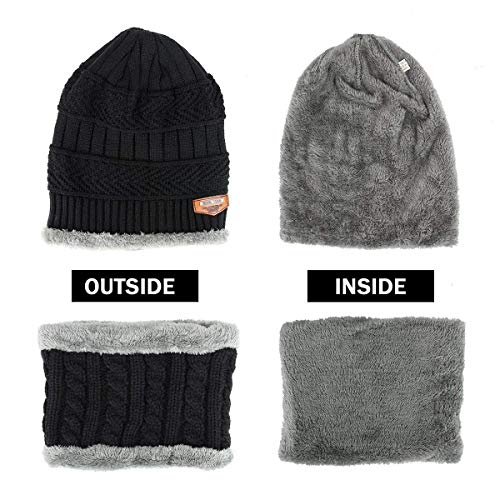 ASYBHYY Gorras Invierno con Bufanda y Guantes Táctiles Antideslizante 3 en 1 de Punto Sombreros para Mujeres y Hombres (Negro, Knitting)