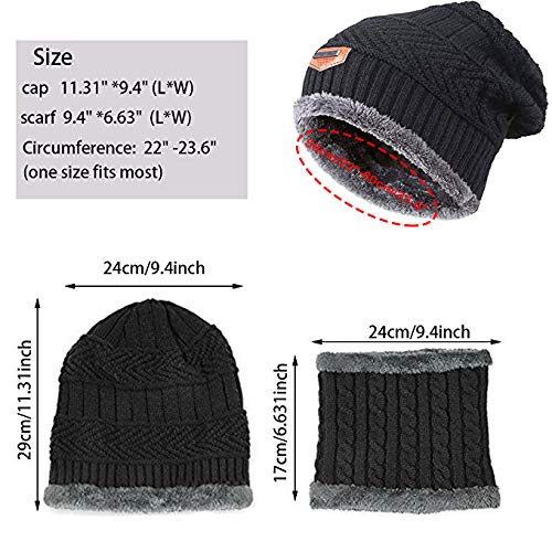 ASYBHYY Gorras Invierno con Bufanda y Guantes Táctiles Antideslizante 3 en 1 de Punto Sombreros para Mujeres y Hombres (Negro, Knitting)