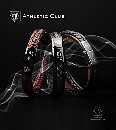 Athletic Club Bilbao Pulsera Oficial Piel Marrón Trenzado Clásico con Cierre Plata y Grabado Escudo y Letras