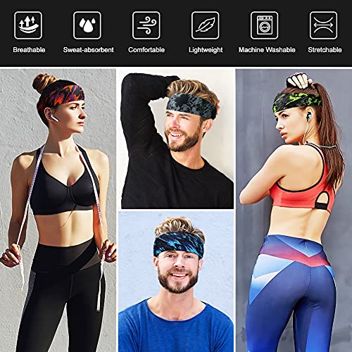 Augot Diadema Deportiva, 4 Piezas Cintas Pelo Deporte para Mujer y Hombre Cintas para el Sudor Que Absorbe la Humedad Cintas Pelo de Elasticidad para Correr, Ciclismo, Fitness, Senderismo, Yoga