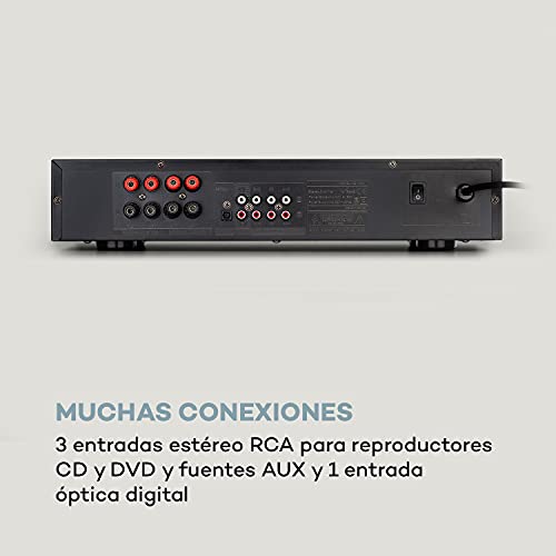 AUNA AV2-CD608BT - Amplificador Audio HiFi Bluetooth estéreo, Potencia de Salida Media de 4 x 100 W, Entrada Digital optica y 4 RCA, Mando a Distancia por Infrarrojos, Negro