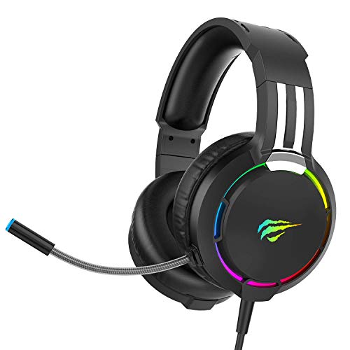 Auriculares Gaming para PS4 HAVIT Iluminación RGB Cascos Gaming Sonido Envolvente, Controlador de 50MM y micrófono con reducción de Ruido para Xbox One/PC/Móvil （2010d,Negro）