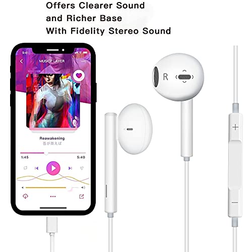 Auriculares In Ear para iPhone, Auriculares con Aislamiento de Ruido Soporte Control de Volumen de Llamadas Compatible con iPhone 7/8/11/XS/XR/X/7 Plus/Soporta Todo el Sistema iOS (Blanco)