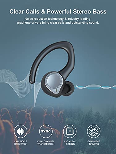 Auriculares Inalambricos Bluetooth 5.1 Deportivos, IPX7 Impermeable Cascos Inhalabricos Sport con 2 Tipos Ganchos de Oído, Sonido Estéreo Auriculares In Ear, Carga Rápida USB-C, para Correr, Deporte