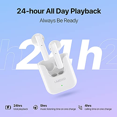 Auriculares Inalámbricos, UMIDIGI AirBuds U Auriculares Bluetooth 5.1, Auriculares Internos Control Táctil Wireless Earphones Deportivos Tiempo de Reproducción de 24h con Caja de Carga (Blanco)