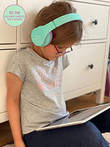 Auriculares para niños, PowerLocus Auriculares Bluetooth para niños, con 85DB Volumen Limitado, Auriculares Plegable con micrófono, Micro SD Slot, Auriculares Inalámbricos y con Cable, con Estuche