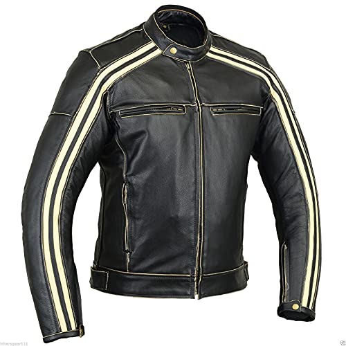 Australian Bikers Gear Retro Style 'The Bonnie' - Chaqueta de moto, Negro / Blanco, M