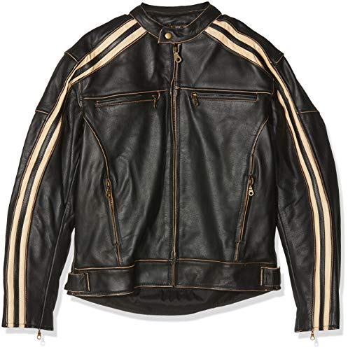 Australian Bikers Gear Retro Style 'The Bonnie' - Chaqueta de moto, Negro / Blanco, M