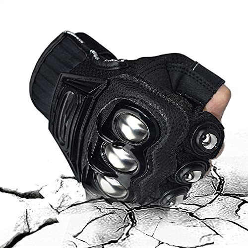 Autodefensa Guantes Moto, Guantes de Boxeo con Puño Americano Acero Real Protector Escudo, Defensa Personal Sin Dedos Guantes Bicicleta Montaña para Moto Verano Ciclismo MTB Tacticos Motocross,Negro,M