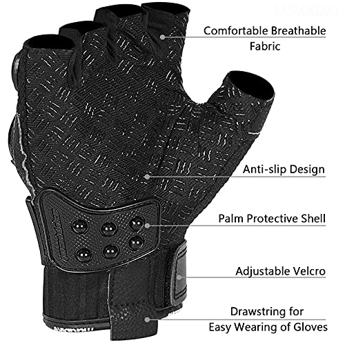 Autodefensa Guantes Moto, Guantes de Boxeo con Puño Americano Acero Real Protector Escudo, Defensa Personal Sin Dedos Guantes Bicicleta Montaña para Moto Verano Ciclismo MTB Tacticos Motocross,Negro,M