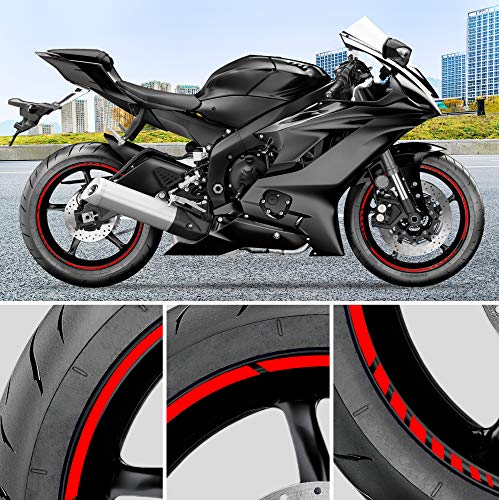 Autodomy Pegatinas Llantas Moto Juego Completo para 2 Llantas de 15" a 19" Pulgadas Diseño Sport (Rojo)