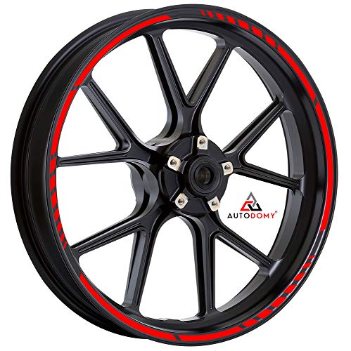 Autodomy Pegatinas Llantas Moto Juego Completo para 2 Llantas de 15" a 19" Pulgadas Diseño Sport (Rojo)