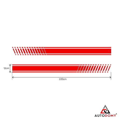 Autodomy Pegatinas Vinilo Rayas Franjas Bandas Laterales Diseño Sport Racing Tuning para Coche + Espátula y Cúter (Rojo)