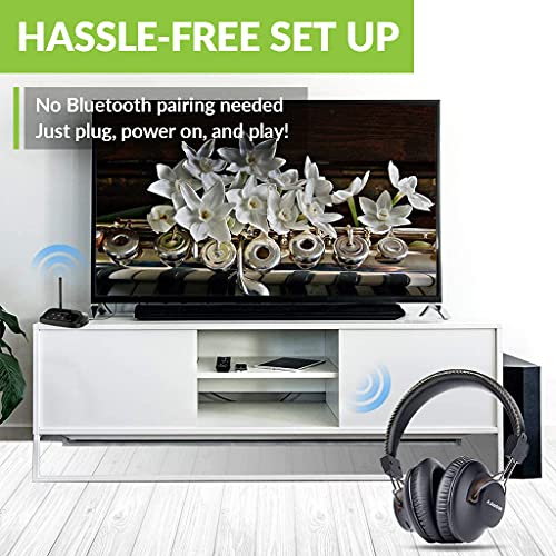 Avantree HT5009 Largo Alcance 40 Horas Auriculares Inalámbricos para TV con Transmisor Bluetooth (Óptico, RCA, AUX), para Ver la TV con Auriculares y Altavoces con Cable Simultáneamente