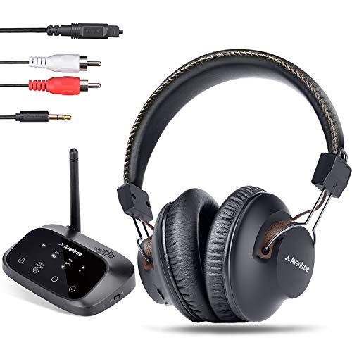 Avantree HT5009 Largo Alcance 40 Horas Auriculares Inalámbricos para TV con Transmisor Bluetooth (Óptico, RCA, AUX), para Ver la TV con Auriculares y Altavoces con Cable Simultáneamente