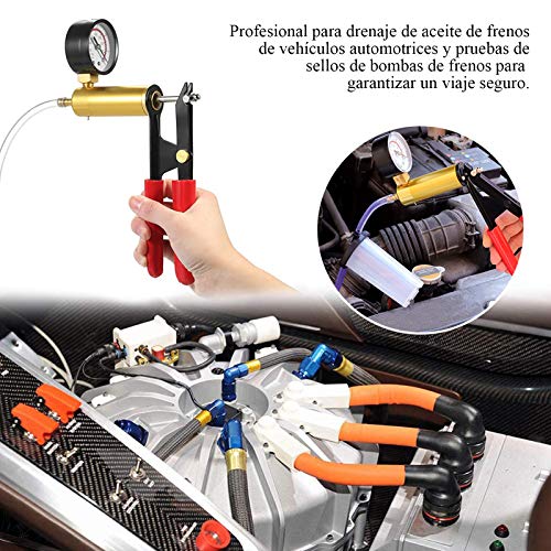 Awsuc Equipo de Purga de Frenos de Freno de probador de Bomba de vacío con medidor de vacío, Adaptador para Diagnóstico de Motocicleta Coche Moto