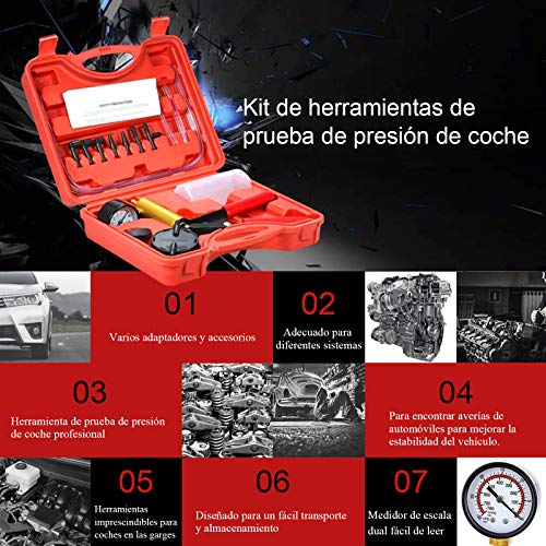 Awsuc Equipo de Purga de Frenos de Freno de probador de Bomba de vacío con medidor de vacío, Adaptador para Diagnóstico de Motocicleta Coche Moto