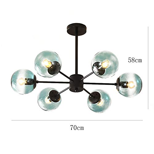 Azul Cristal Mundo Sputnik Lámparas De Araña 6-Ligero Elegante Industrial E27 Negro Durante La Luz Rama Luminaria De Techo para Comedor Saln Dormitorio-Negro y Vidrio 6 Luces