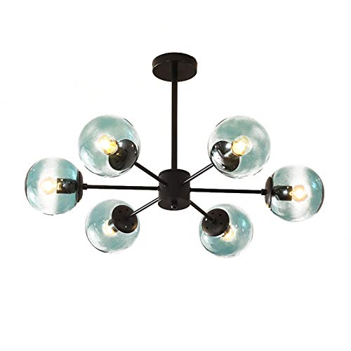 Azul Cristal Mundo Sputnik Lámparas De Araña 6-Ligero Elegante Industrial E27 Negro Durante La Luz Rama Luminaria De Techo para Comedor Saln Dormitorio-Negro y Vidrio 6 Luces