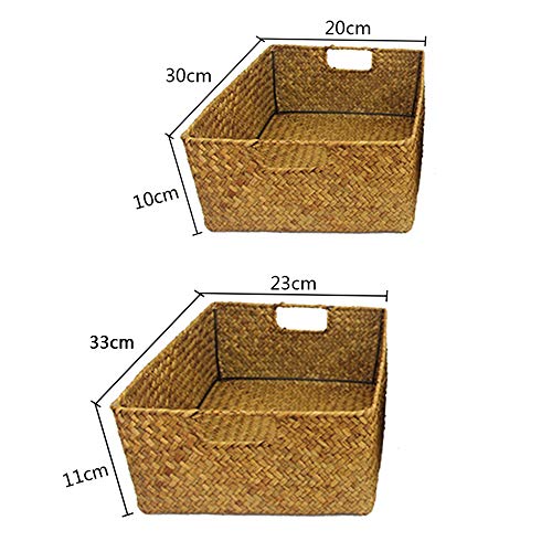 AZX Canasta de Mimbre, Canasta Rectangular Tejida,Cesta Almacenamiento Hecho a Mano, Organizador Almacenaje con Mango (S)