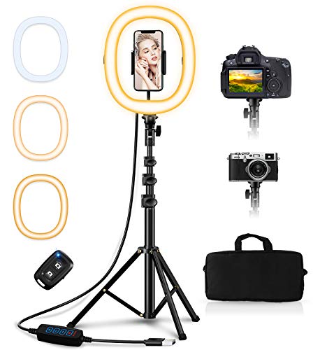 Babacom Aro de Luz con Tripode, Ring Light 10.2" Portátil Plegable con 3 Color Modos, Control Remoto Bluetooth,Anillo de Luz para Movil TIK Tok, Selfie, Youtube Live