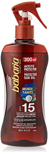 Babaria Monoi Tahiti Pistola Aceite Protector Solar Spf15, Blanco, 300 Mililitros