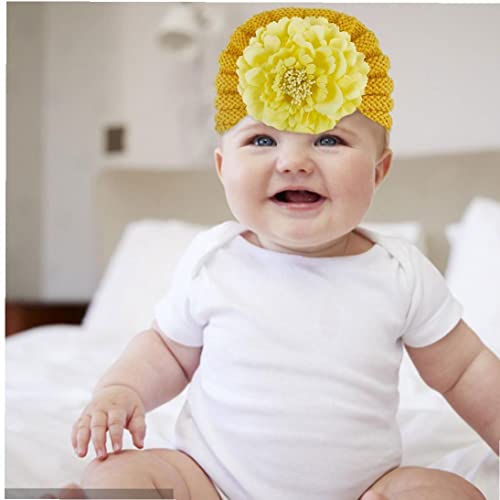 Baby Hair Styling Products, Baby Winter Turban Hat Cálido Hecha de Punto Hatie Hat Flower Decor Headwear Amarillo