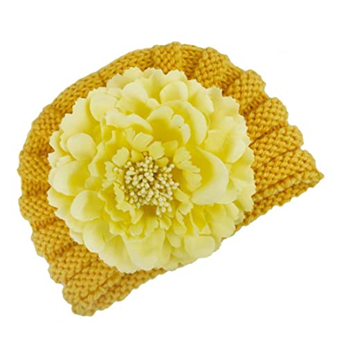 Baby Hair Styling Products, Baby Winter Turban Hat Cálido Hecha de Punto Hatie Hat Flower Decor Headwear Amarillo