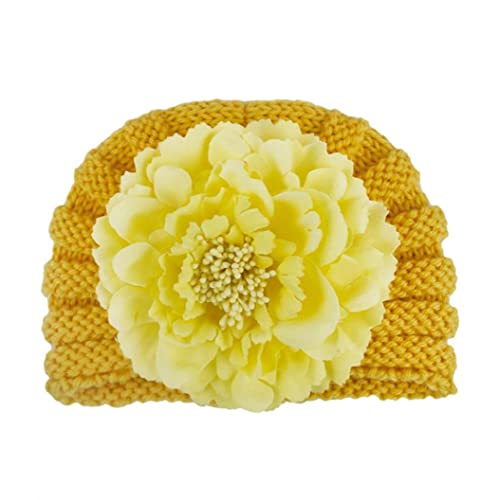 Baby Hair Styling Products, Baby Winter Turban Hat Cálido Hecha de Punto Hatie Hat Flower Decor Headwear Amarillo