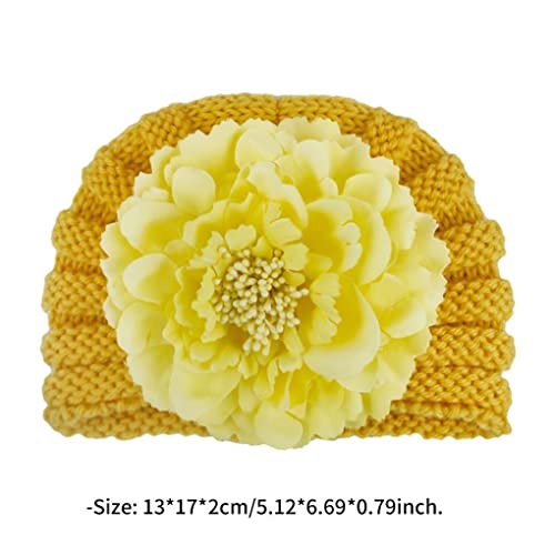 Baby Hair Styling Products, Baby Winter Turban Hat Cálido Hecha de Punto Hatie Hat Flower Decor Headwear Amarillo