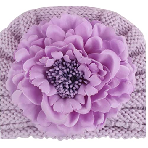 Baby Winter Turban Hat Cálido Higido Goreie Hat Flower Decor Headwear Purple, Muchacha Flor Turban Sombrero