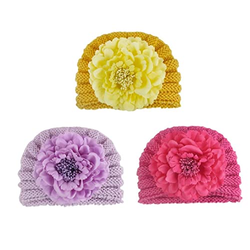 Baby Winter Turban Hat Cálido Higido Goreie Hat Flower Decor Headwear Purple, Muchacha Flor Turban Sombrero