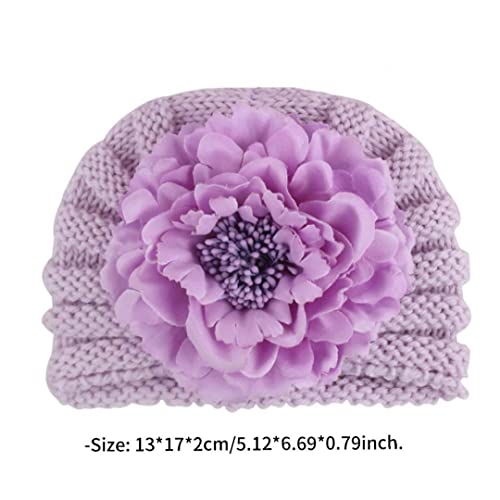 Baby Winter Turban Hat Cálido Higido Goreie Hat Flower Decor Headwear Purple, Muchacha Flor Turban Sombrero
